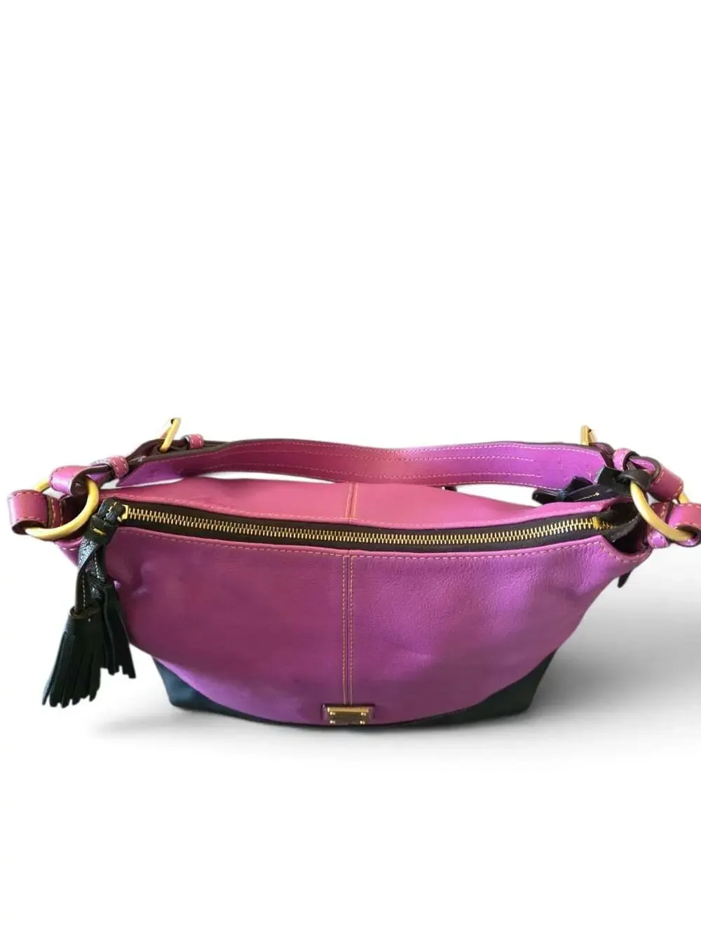 Dooney & Bourke Sophie Pebble Leather Hobo Bag Pink Black Colorblock Tassel